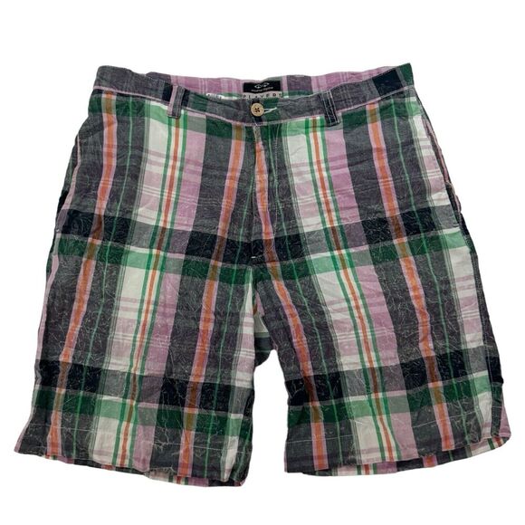 Snake Eyes Players Multicolor Plaid Flat Front Chino Shorts Size 32 100% Cotton - Picture 1 of 10